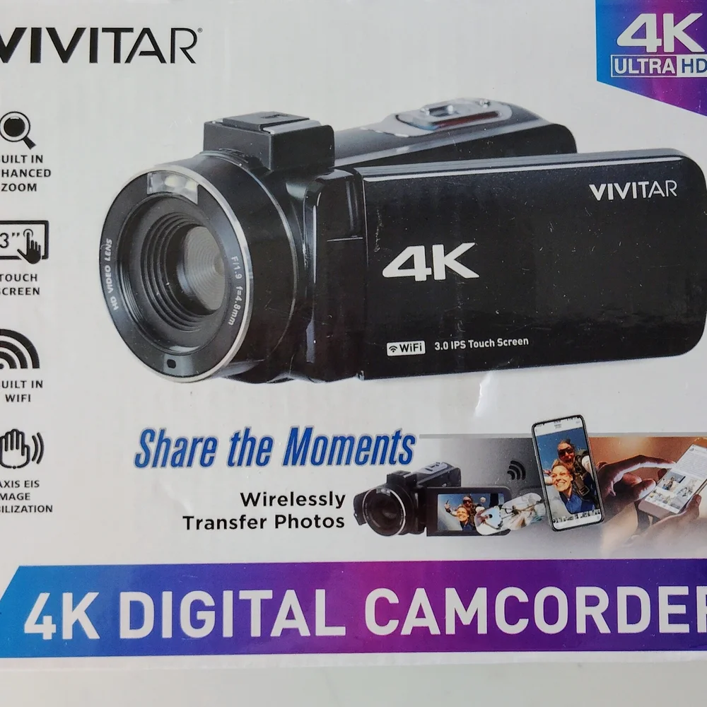 Vivitar 4k Black Digital Camcorder Built in Wifi 3 inch touch screen